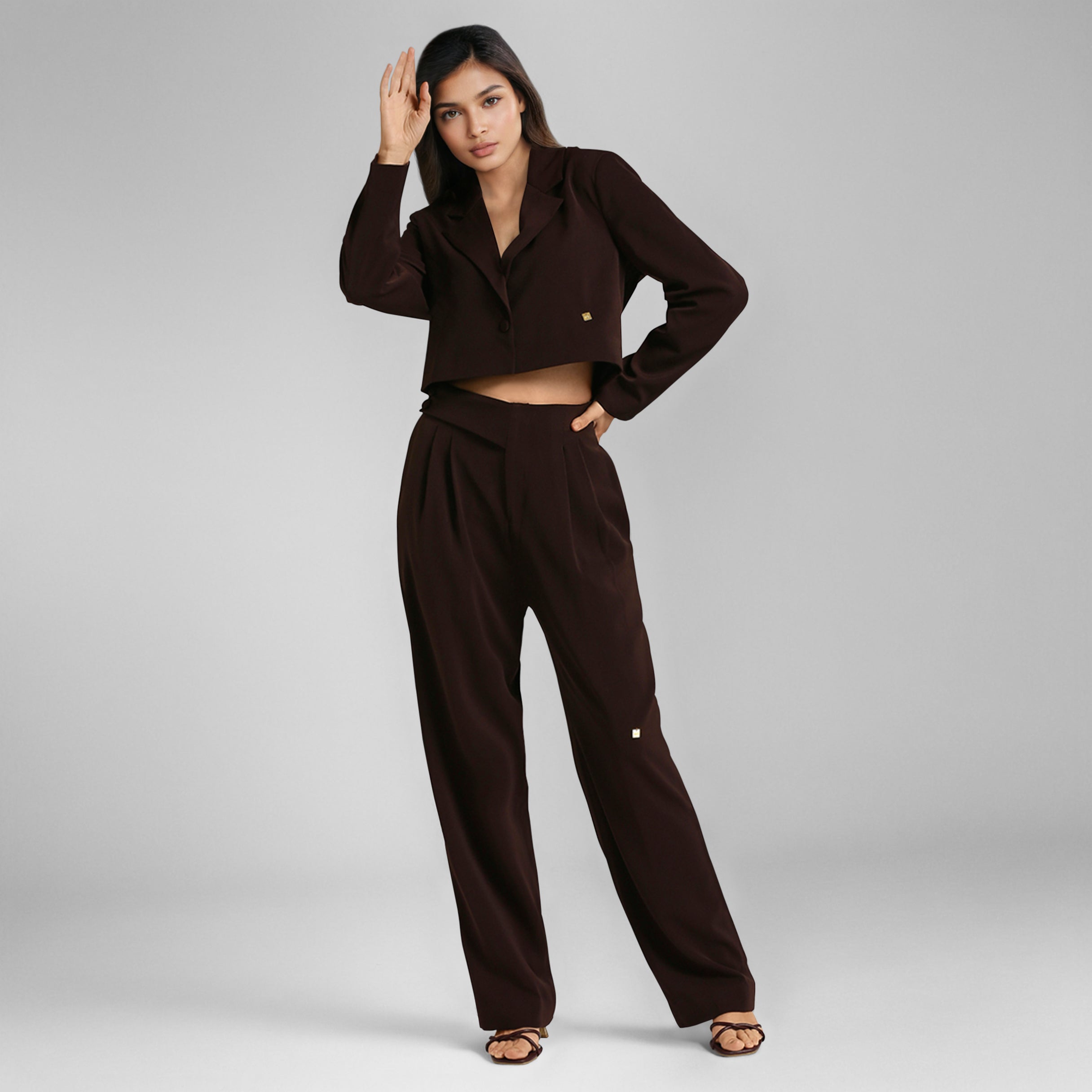 Brown Viscose Knit Blazer