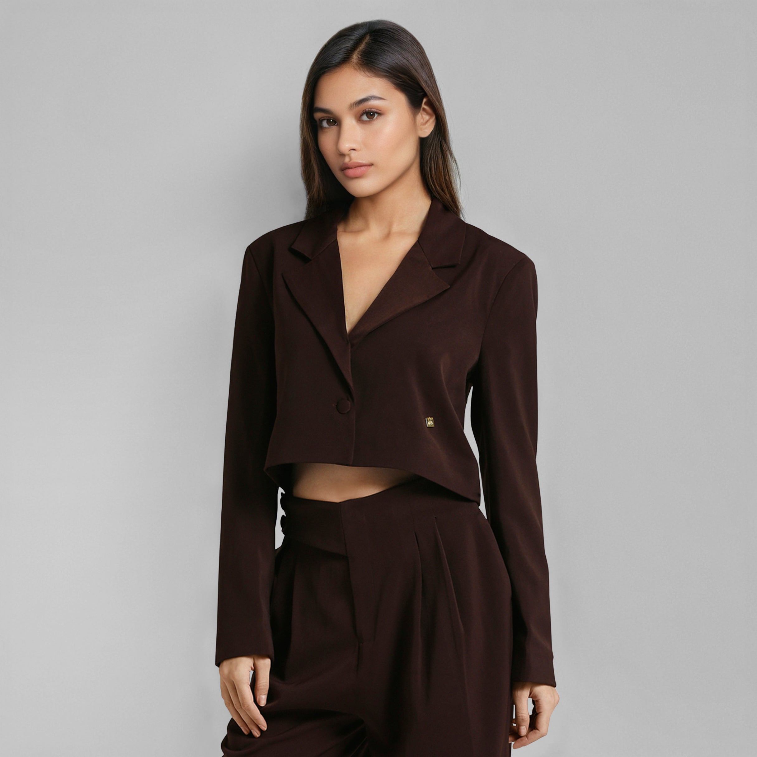 Brown Viscose Knit Blazer