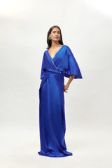 BLOU SATYN VERSIERDE GEDRAAPTE KIMINO-MOUROK