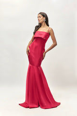 Hot Pink Mashru Embellished Draped Gown