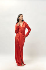 ROOI GEDRAAPTE HEMDROK