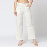 White Embellished Cotton Trouser