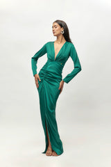 Teal Green Satin Gown
