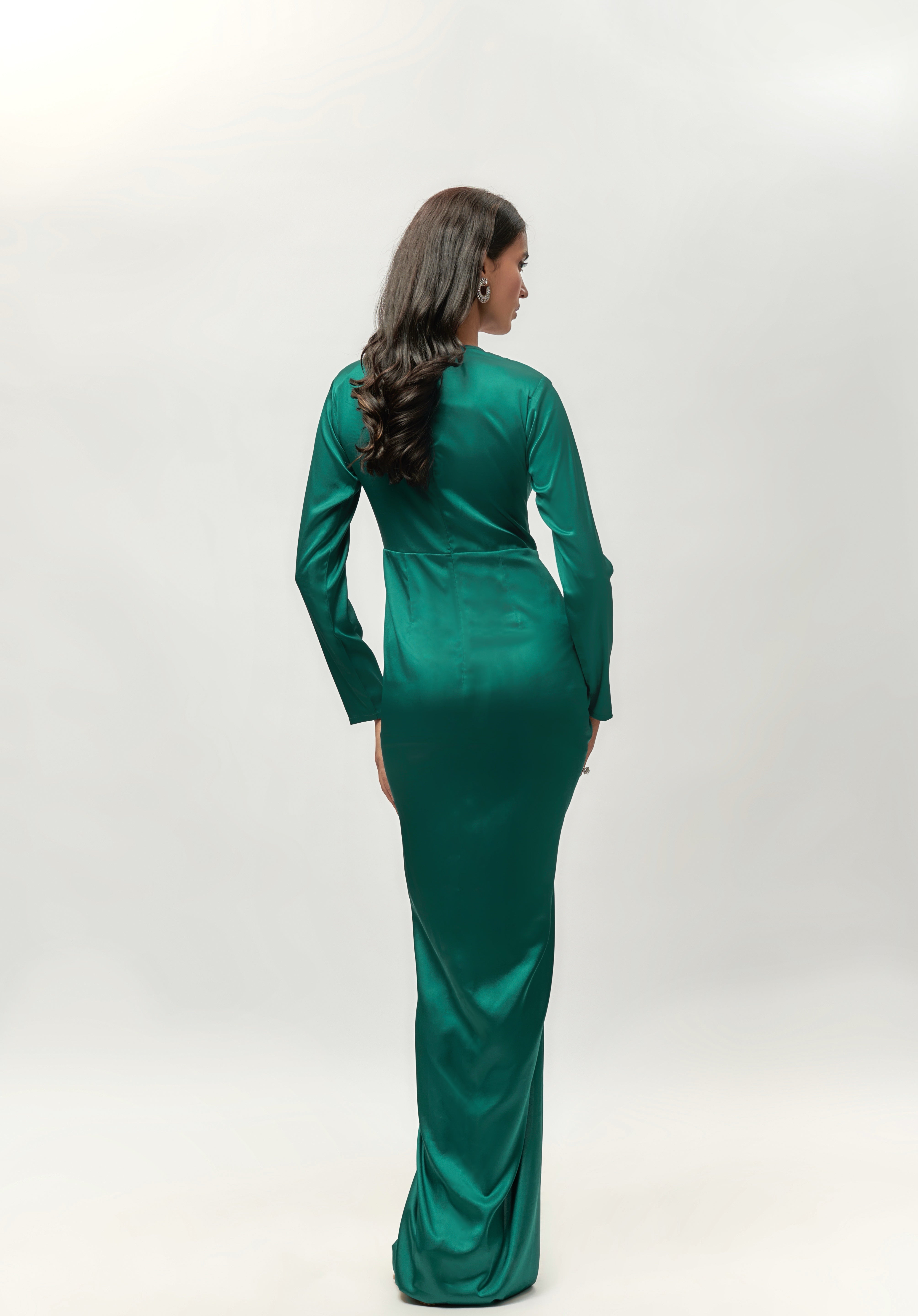 BLOU GROEN DRAPE VOLMOU SATYNROK