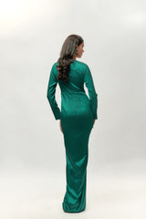 BLOU GROEN DRAPE VOLMOU SATYNROK