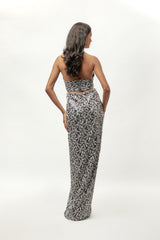 SWART EN WIT PAILLETJIE HALTERNEK UITSNYDE ROKKIE