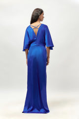 BLOU SATYN VERSIERDE GEDRAAPTE KIMINO-MOUROK