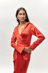 ROOI GEDRAAPTE HEMDROK