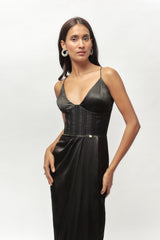 SWART KORSET VERSIERDE DRAPE-ROK