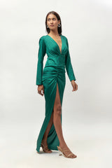 BLOU GROEN DRAPE VOLMOU SATYNROK