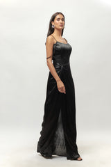 SWART KORSET VERSIERDE BANDJIE-DRAPE ROK