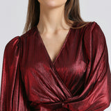 Red Metallic Drape Dress