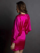 Hot Pink Satin Rouched Dress