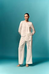 WIT MODALE SATYN KNOOP TOP & BROEK