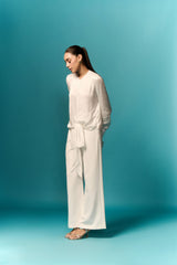 WIT MODALE SATYN KNOOP TOP & BROEK