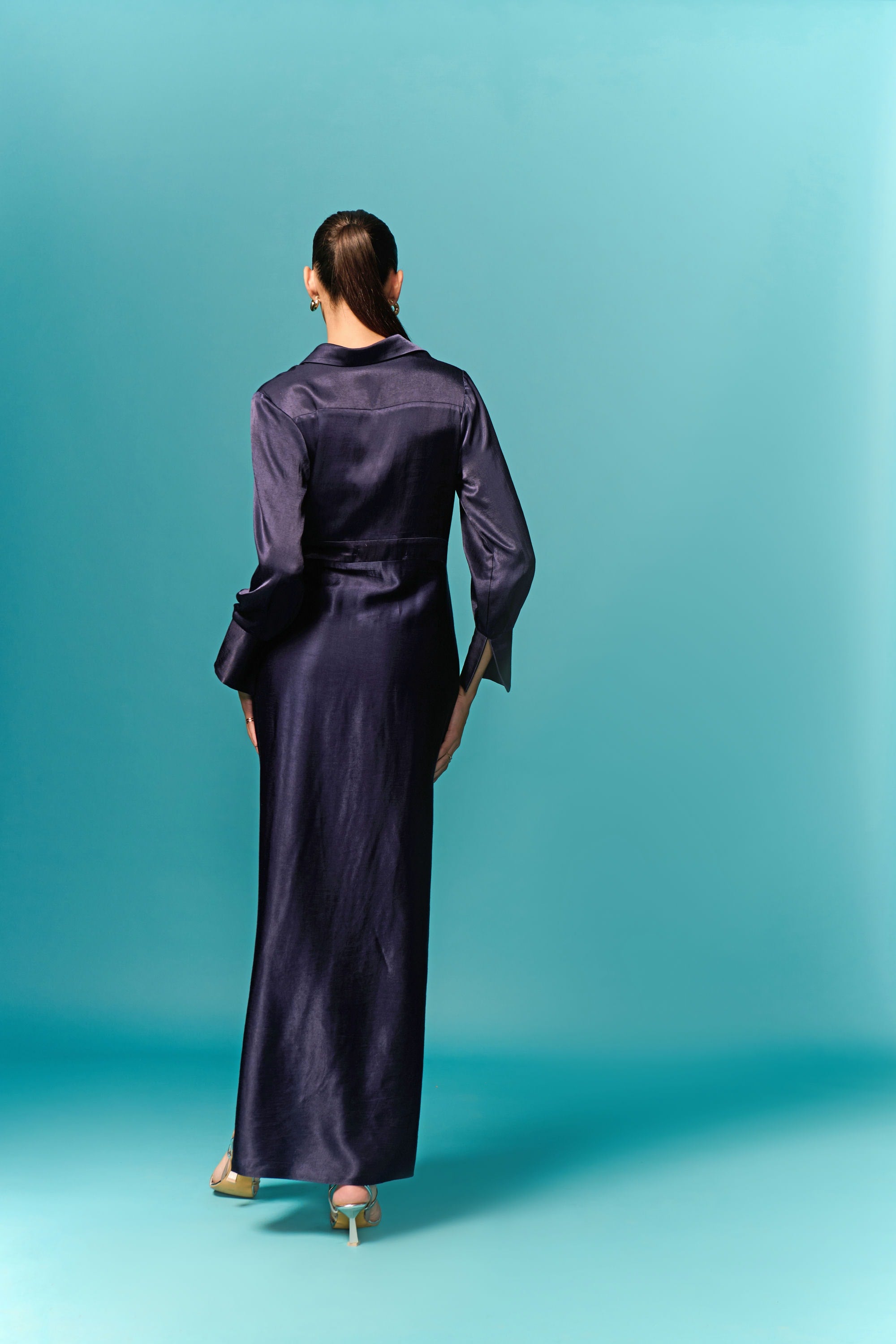 Vlootblou lang drapeerrok