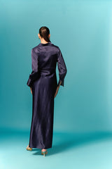 Vlootblou lang drapeerrok