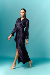 Vlootblou lang drapeerrok