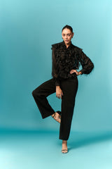 Swart pels hemp met ruches