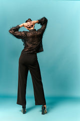 Swart pels hemp met ruches