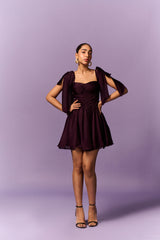 Purple Shoulder Tie-up Dress