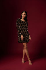 SWART EN GOUD PAILLETTER-LIGFOONROK MET RUGBAND