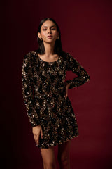 SWART EN GOUD PAILLETTER-LIGFOONROK MET RUGBAND