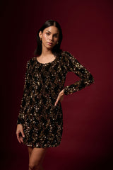 SWART EN GOUD PAILLETTER-LIGFOONROK MET RUGBAND