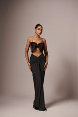 BLACK BOW MASHROO BOW CROP  TOP WITH SHIMMER SKIRT