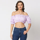 Lillac neck-tie off-Shoulder Cotton Gathered Top