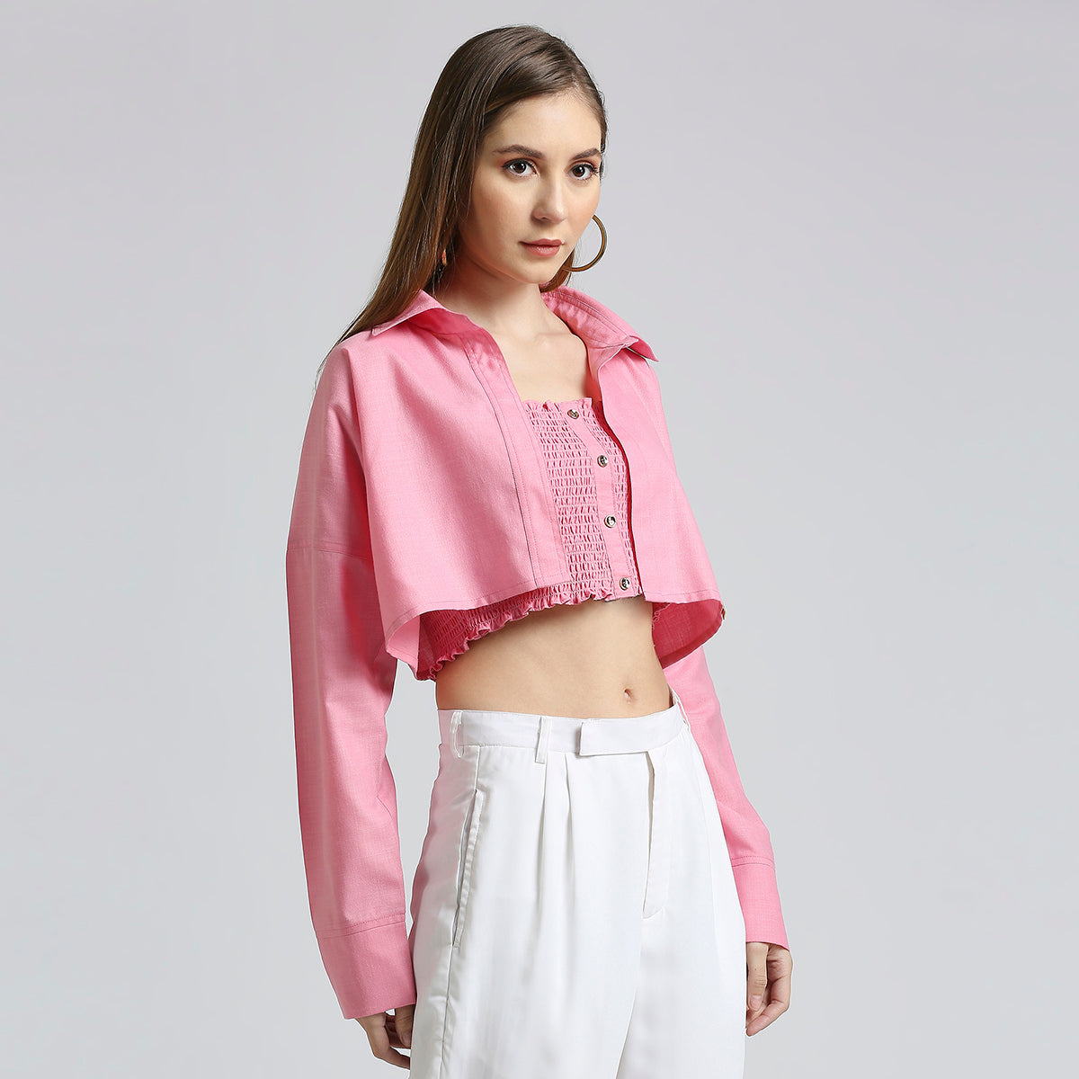 Pink Ruched Tube Top And Shirt