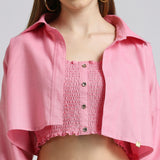 Pink Ruched Tube Top And Shirt