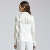 White Soft Chiffon Shirt With Embellished Crop