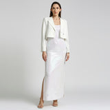 White Sequin Long Slip Dress With White Blazer