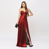Red Metallic Slit Gown
