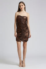 Brown Metallic Roughed Dress