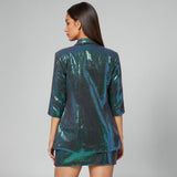 Metallic Blue Sequins Skirt Set