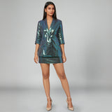 Metallic Blue Sequins Skirt Set