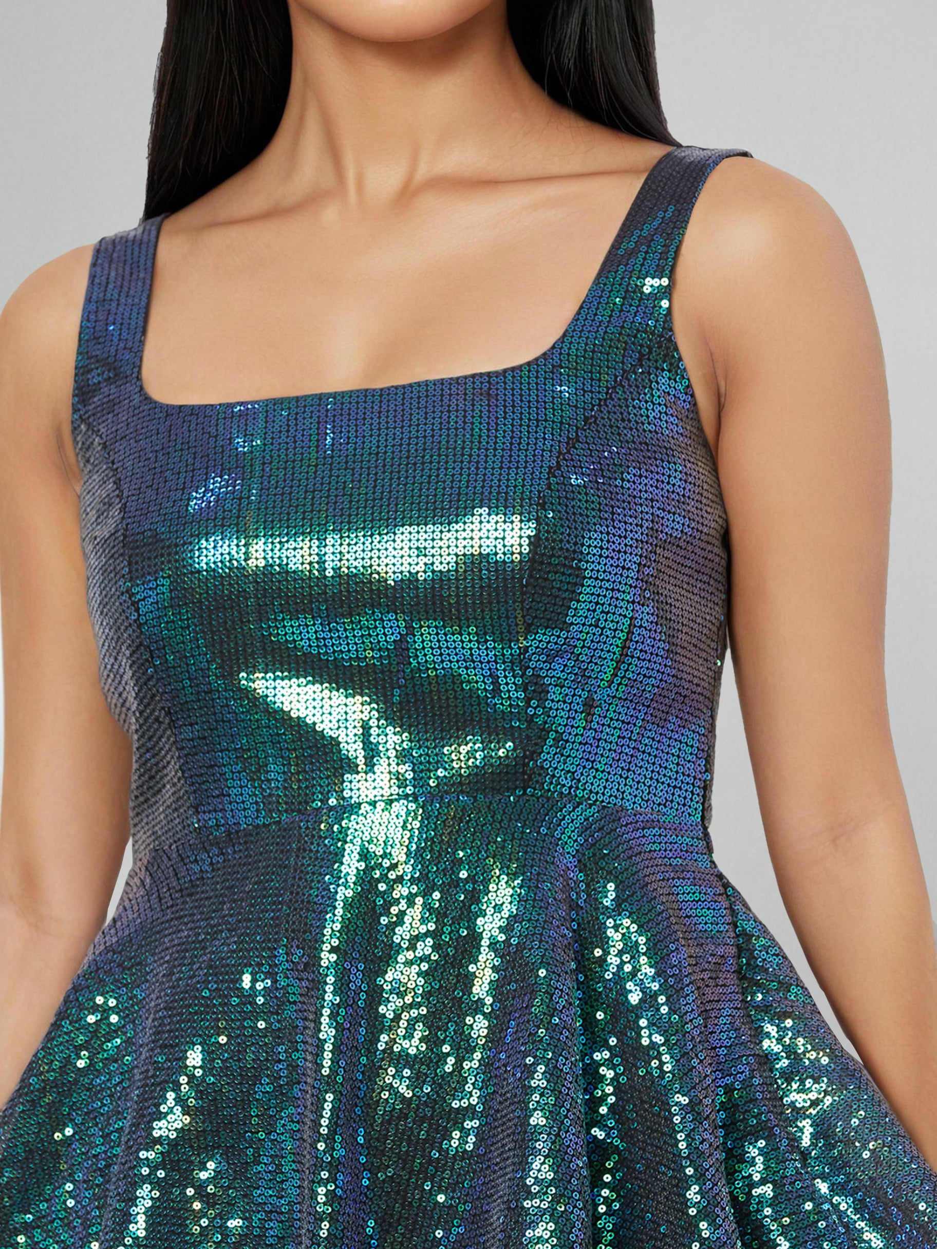 Blue Metallic Sequins Mini Dress
