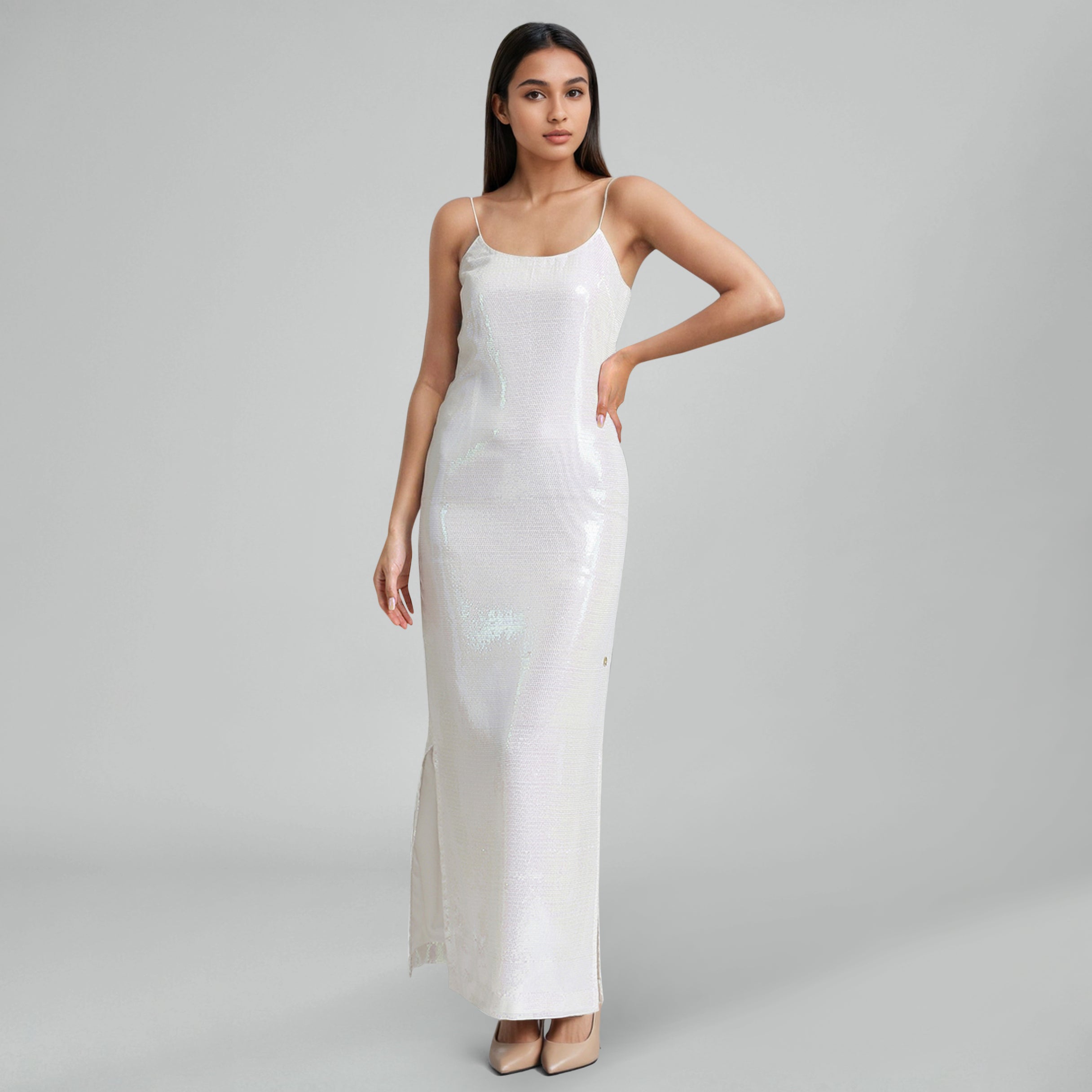 White Sequins & Viscose Knit Jacket Dress