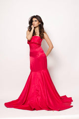 Hot Pink Mashru Embellished Draped Gown