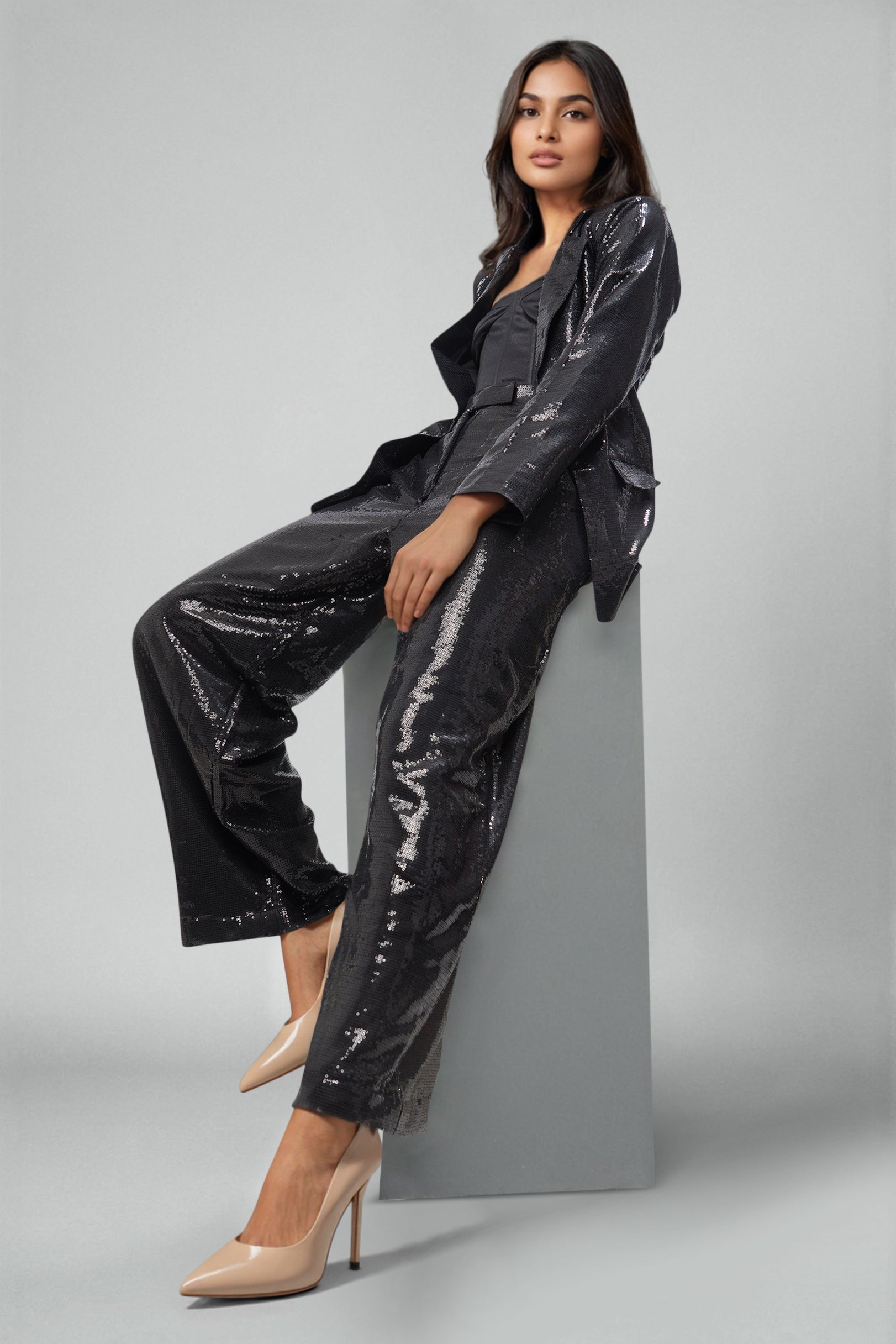 Black Sequins Pant Set