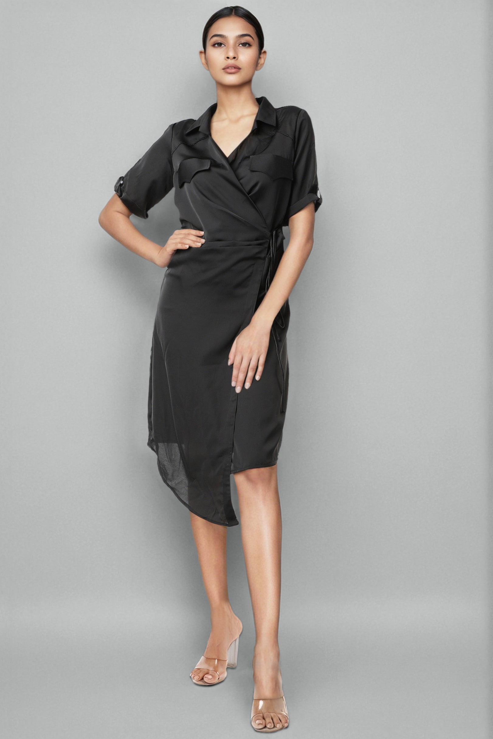 Black High-Low Wrap Dress