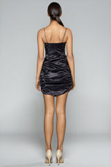 Black Satin Ruched Dress