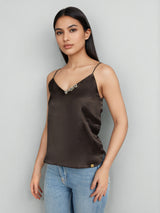 Black Satin Slip Top