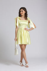 Yellow Satin Tie-up Dress
