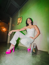 White Sequins Corset Jumpsuit