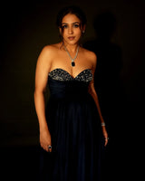 NAVY BLUE VELVET EMBELLISHED GOWN