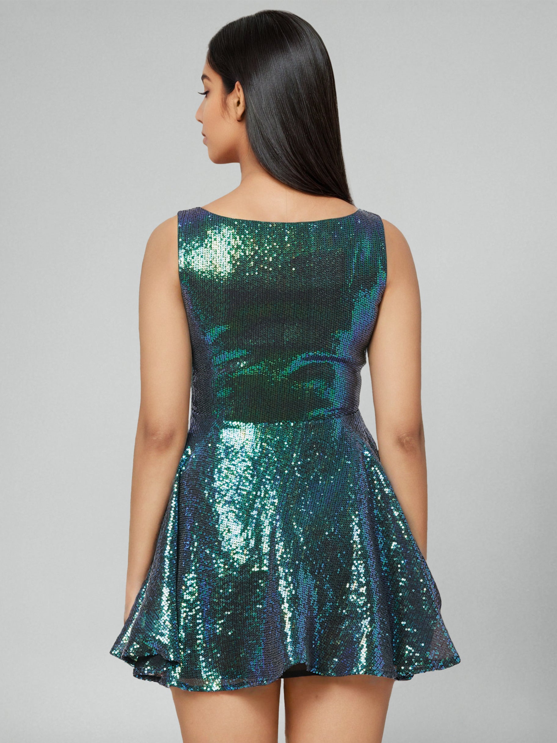 Blue Metallic Sequins Mini Dress