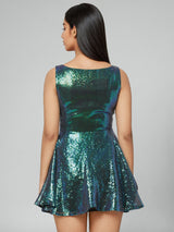 Blue Metallic Sequins Mini Dress